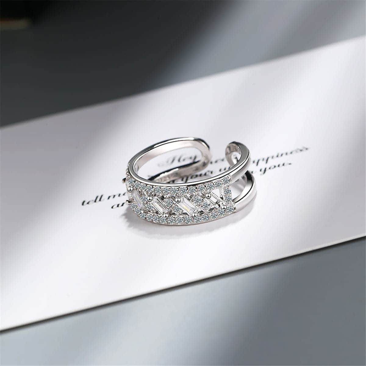 Cubic Zirconia & Silvertone Adjustable Ring