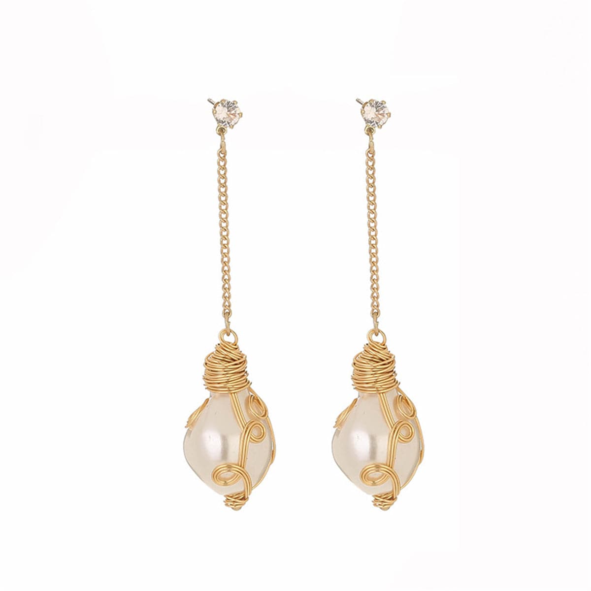 Pearl & Cubic Zirconia Goldtone Entangled Drop Earrings