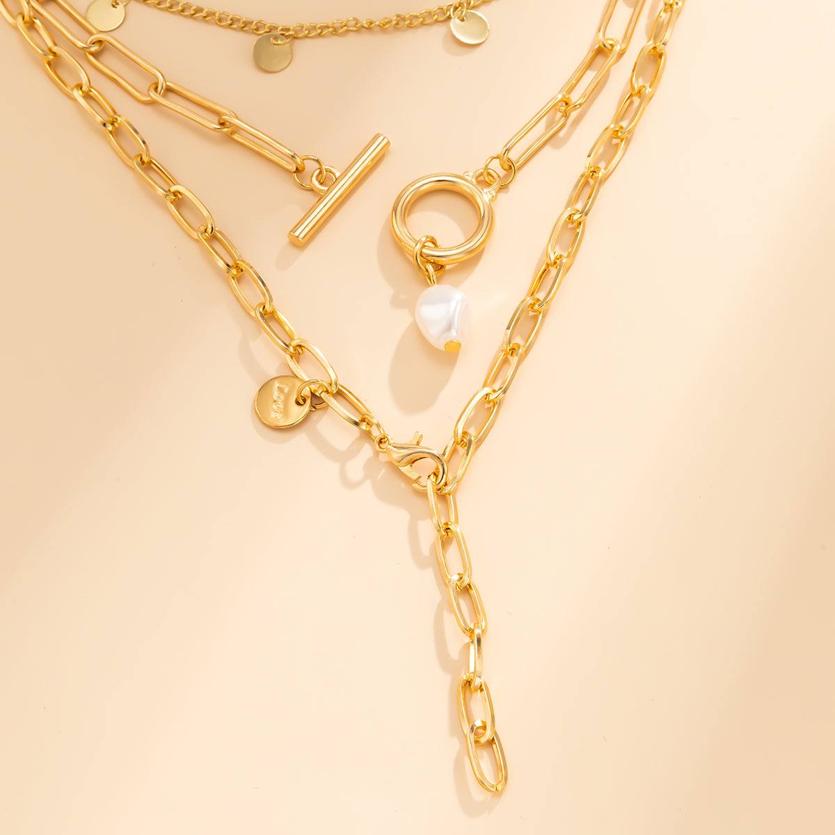 Pearl & Goldtone Lariat Necklace Set