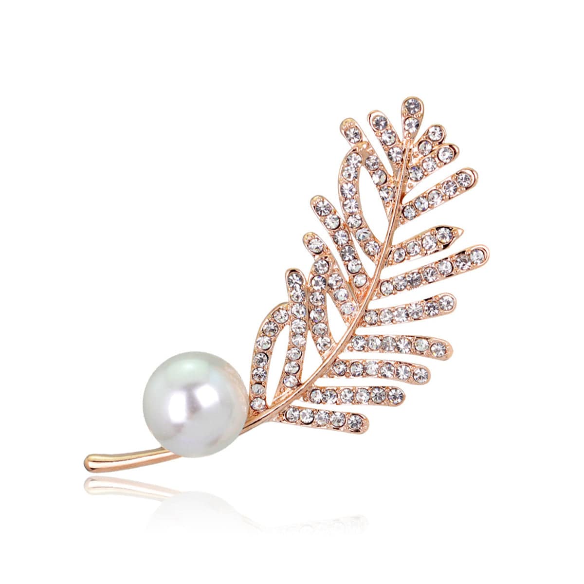 Cubic Zirconia & Pearl Goldtone Leaf Brooch
