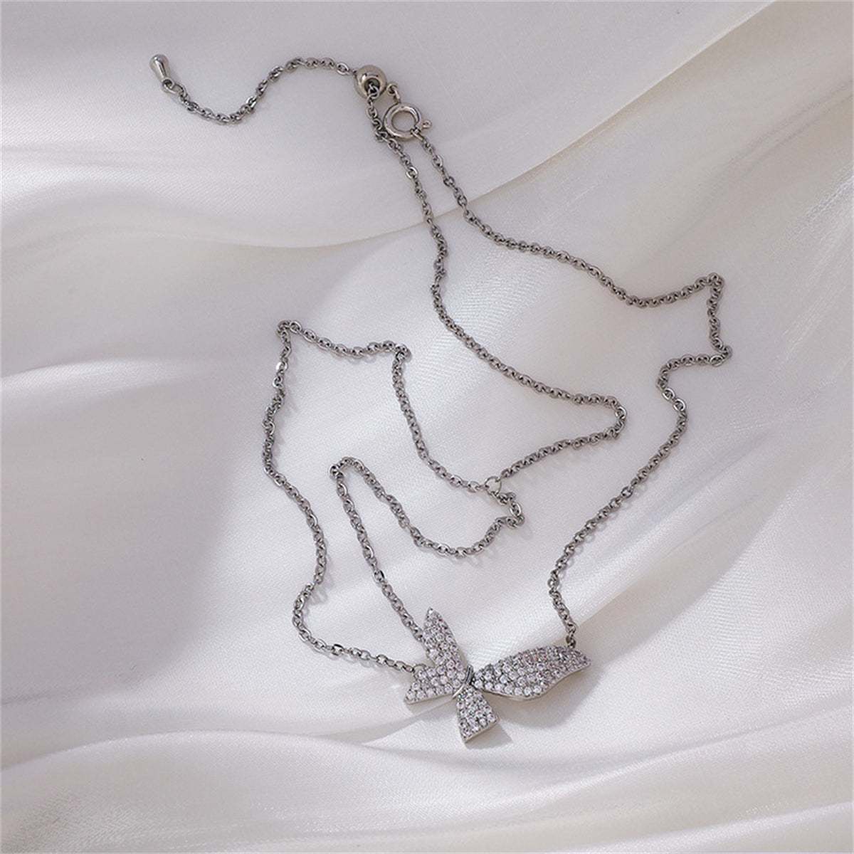 Cubic Zirconia & Silvertone Pavé Butterfly Choker Necklace
