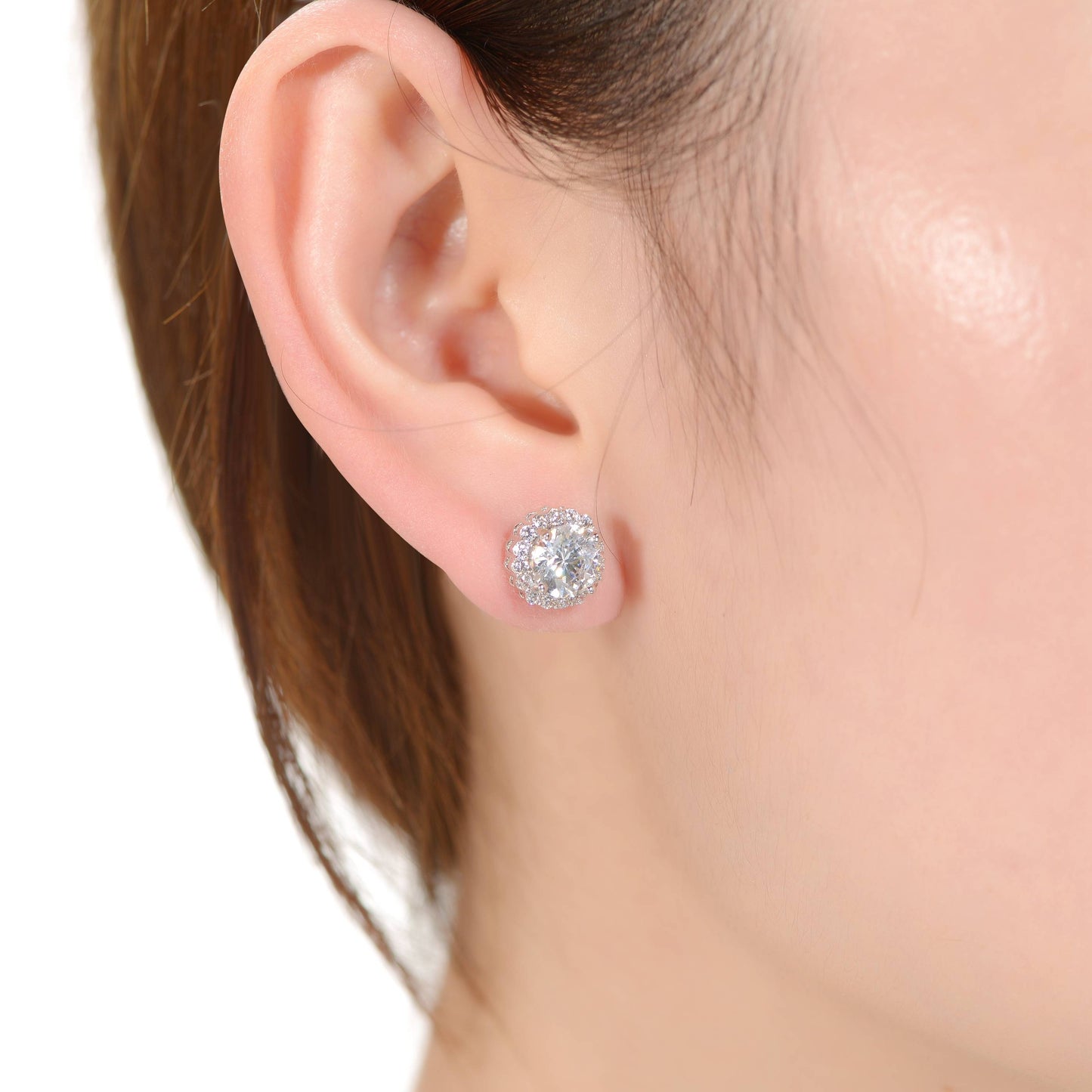 Round Stud Earrings with Colored Cubic Zirconia