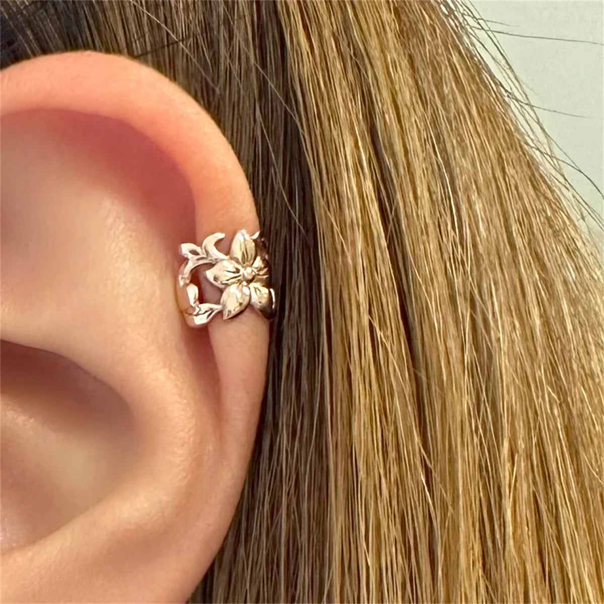Goldtone Open Flower Ear Cuff