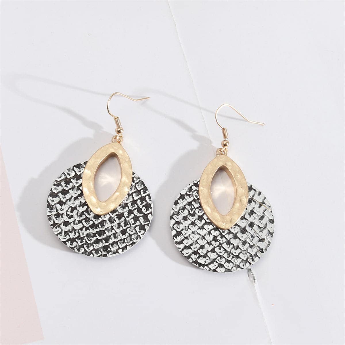 White Polyurethane & Goldtone Snake-Print Pear Round Drop Earrings