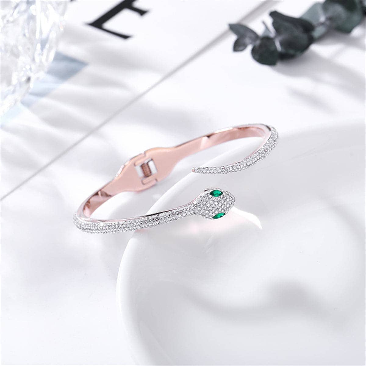 Cubic Zirconia & Rose Goldtone Snake Bangle