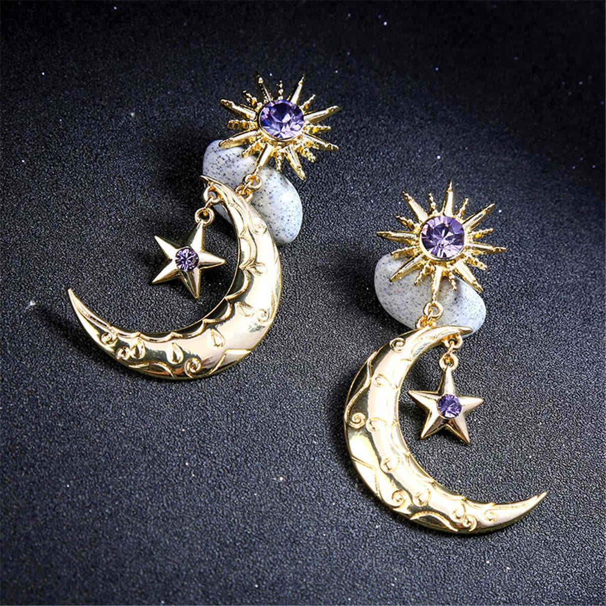 Crystal & Goldtone Star & Moon Drop Earrings