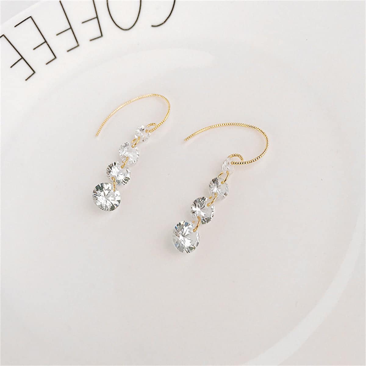 Cubic Zirconia & Goldtone Linked Threader Earrings