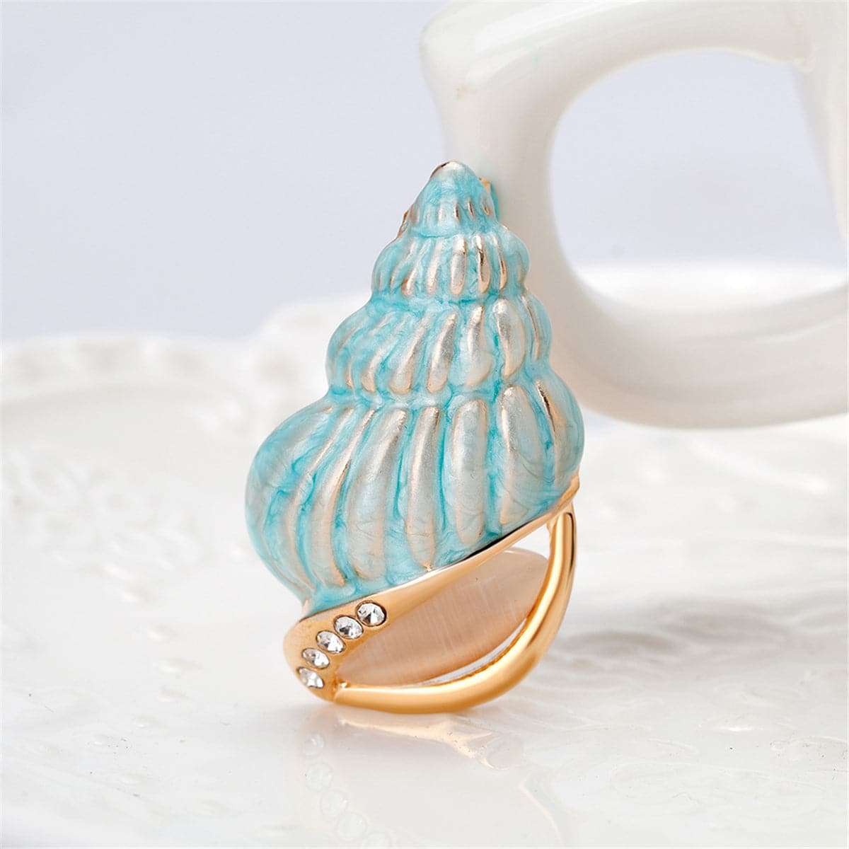 Cubic Zirconia & Goldtone Conch Brooch