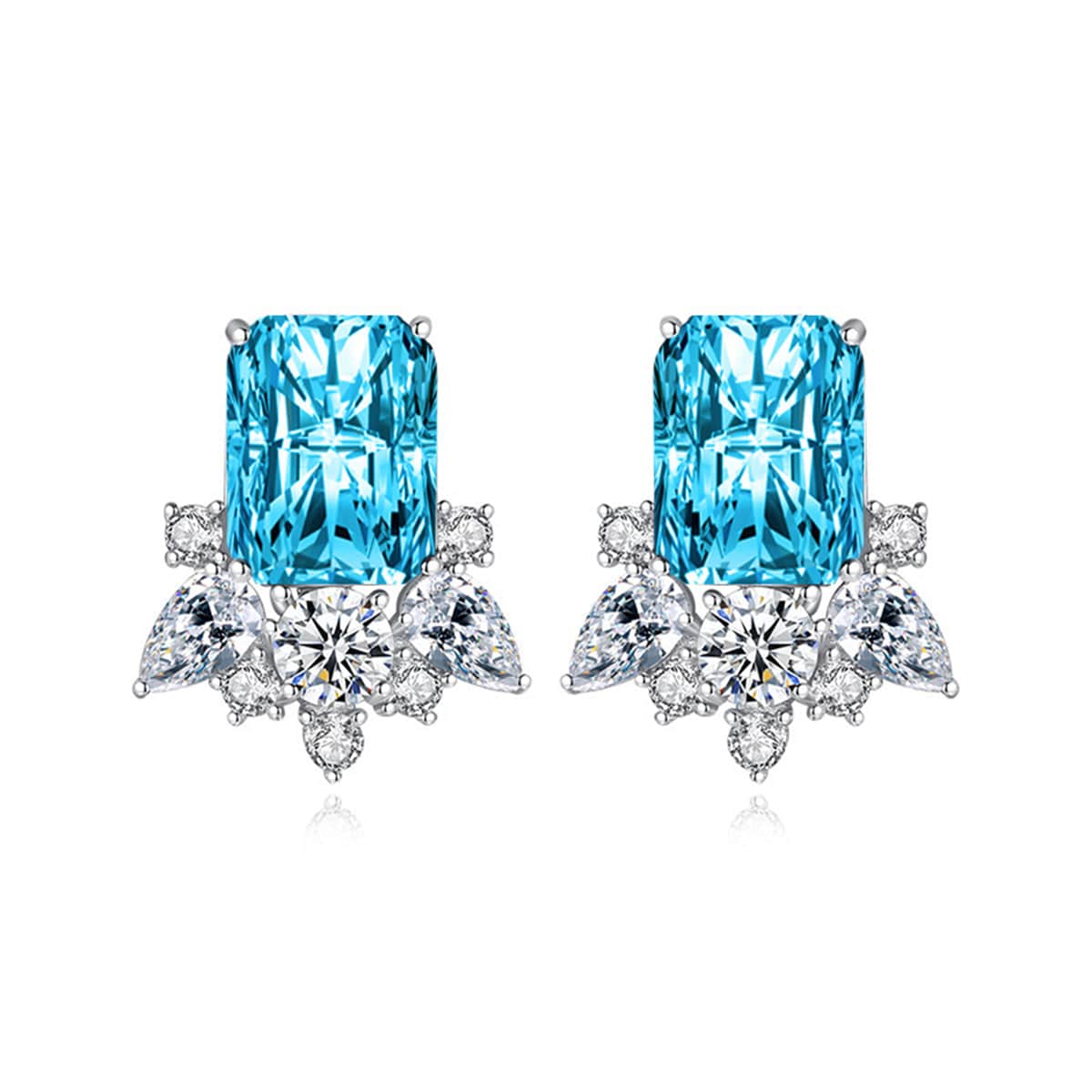 Blue Crystal & Cubic Zirconia Radiant Stud Earrings