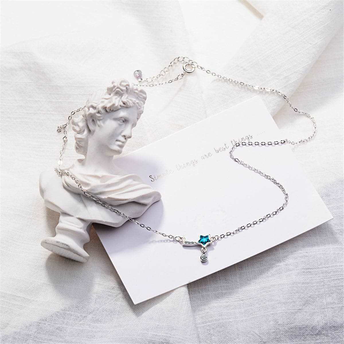 Blue Crystal & Cubic Zirconia Star Pendant Necklace