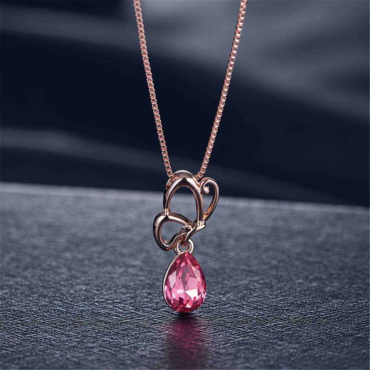 Pink & Rose Goldtone Butterfly Pendant Necklace & Earrings