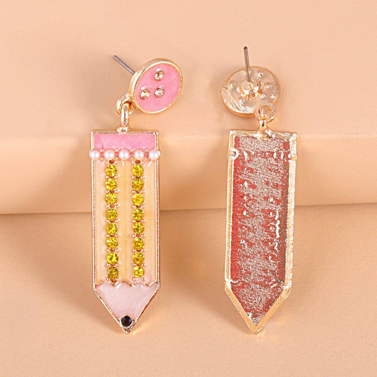 Cubic Zirconia & Pearl Enamel Goldtone Pencil Drop Earrings