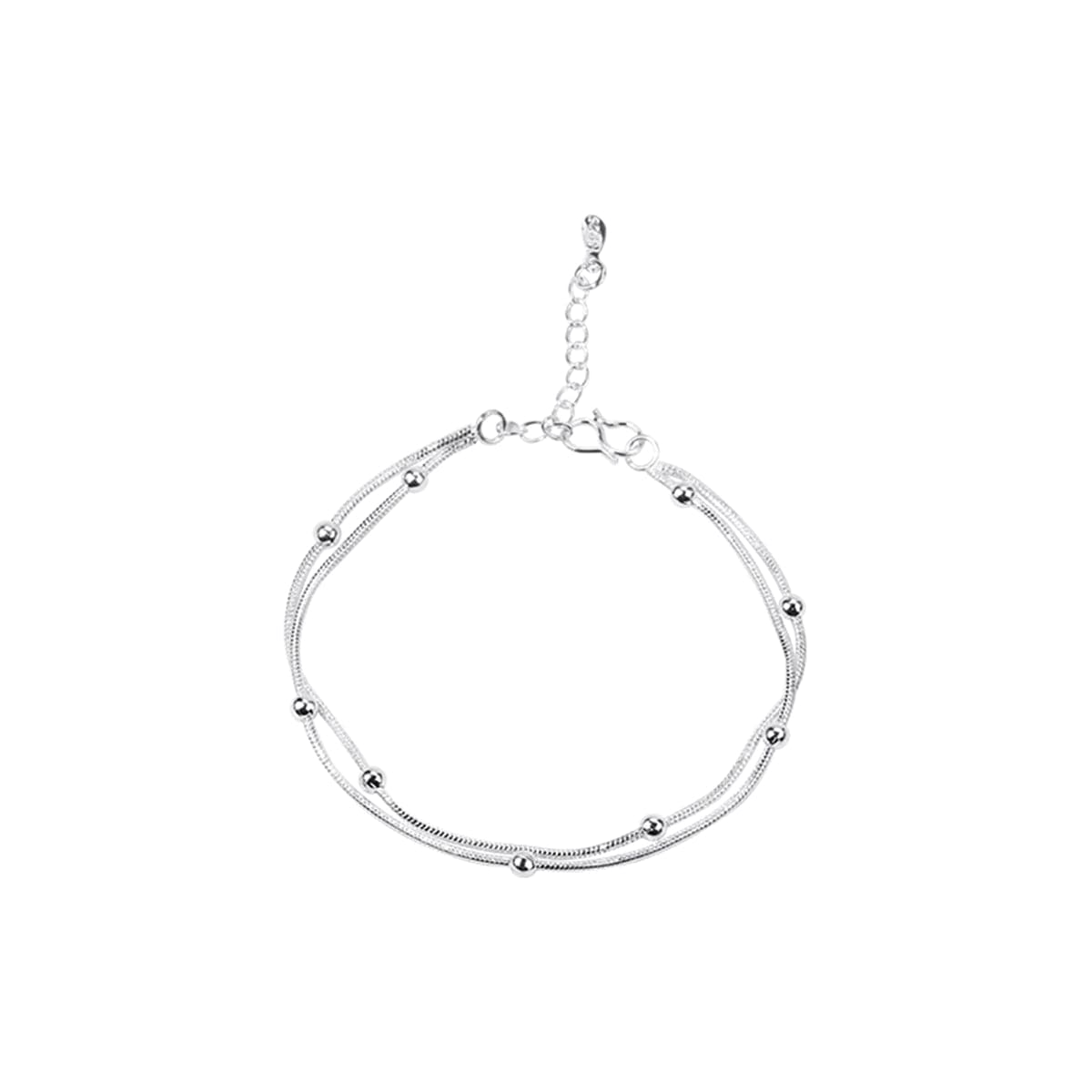 Silvertone Bead-Accent Layered Anklet