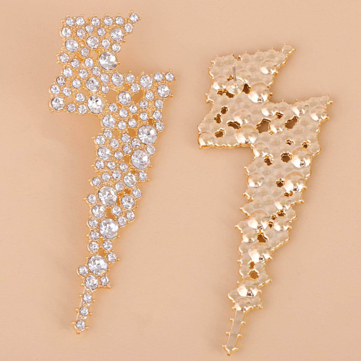 Cubic Zirconia & Goldtone Lightning Stud Earrings