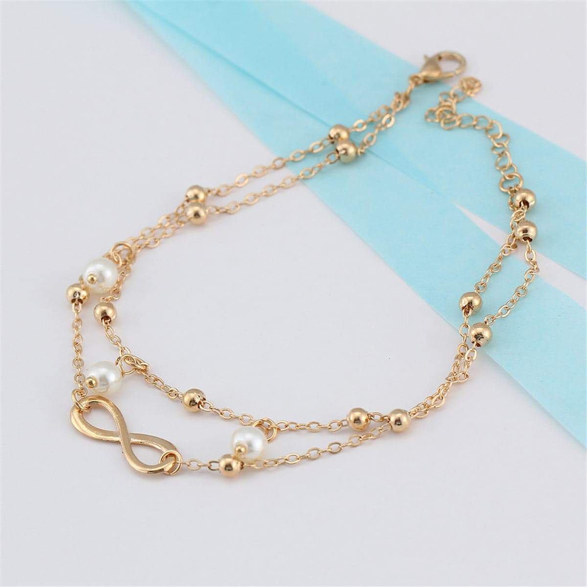 Pearl & Goldtone Infinity Charm Layer Anklet