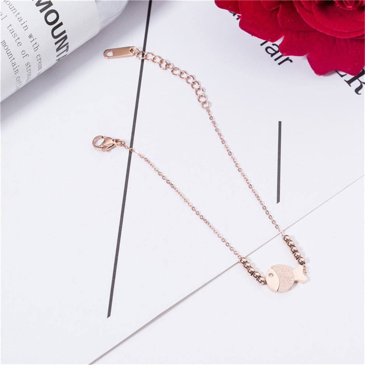 Rose Goldtone Frosted Fish & Bead Anklet