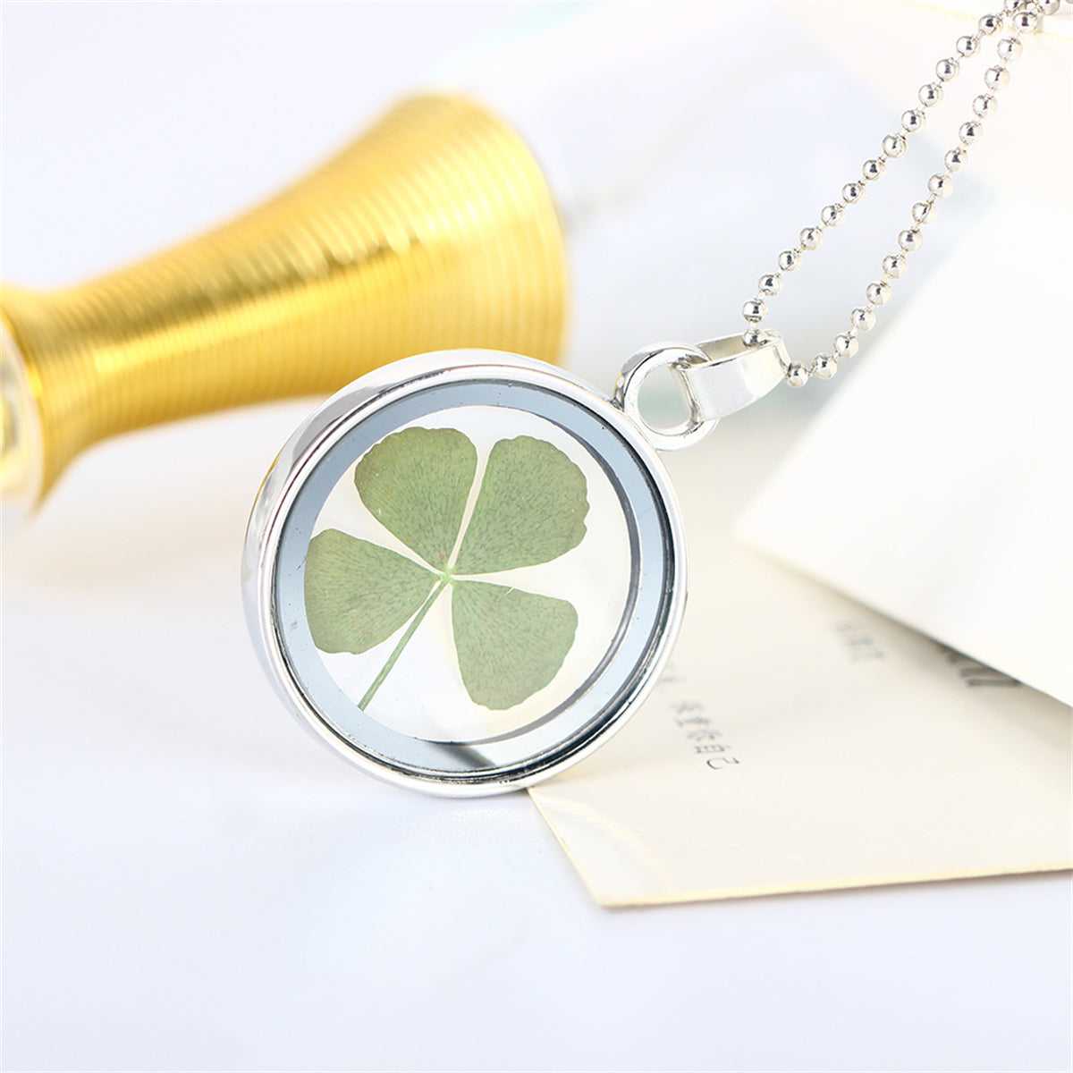 Silvertone Clover Pendant Necklace