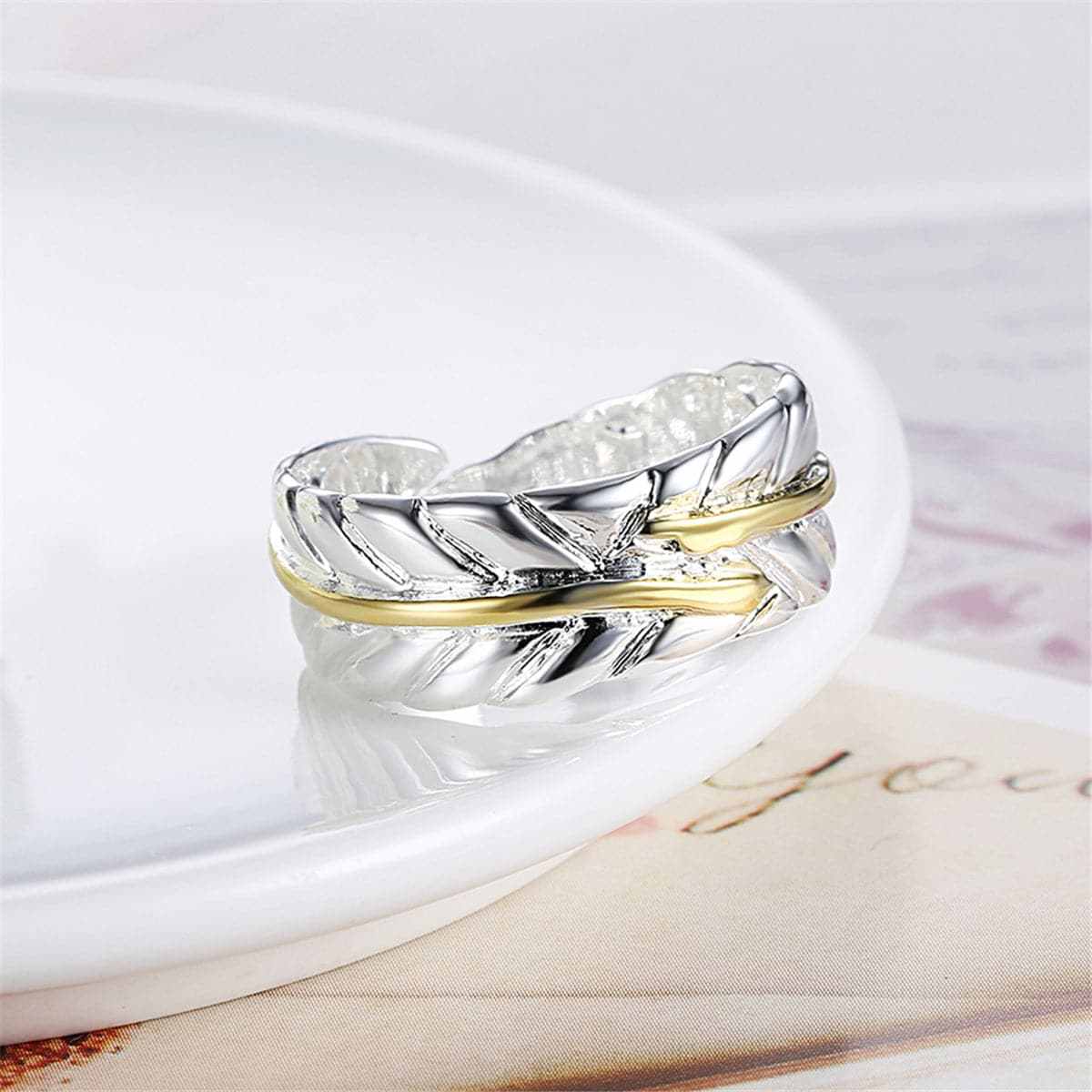 Silvertone & Goldtone Wing Open Ring