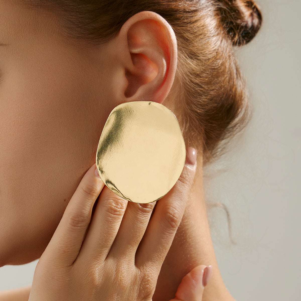 Goldtone Round Statement Stud Earrings