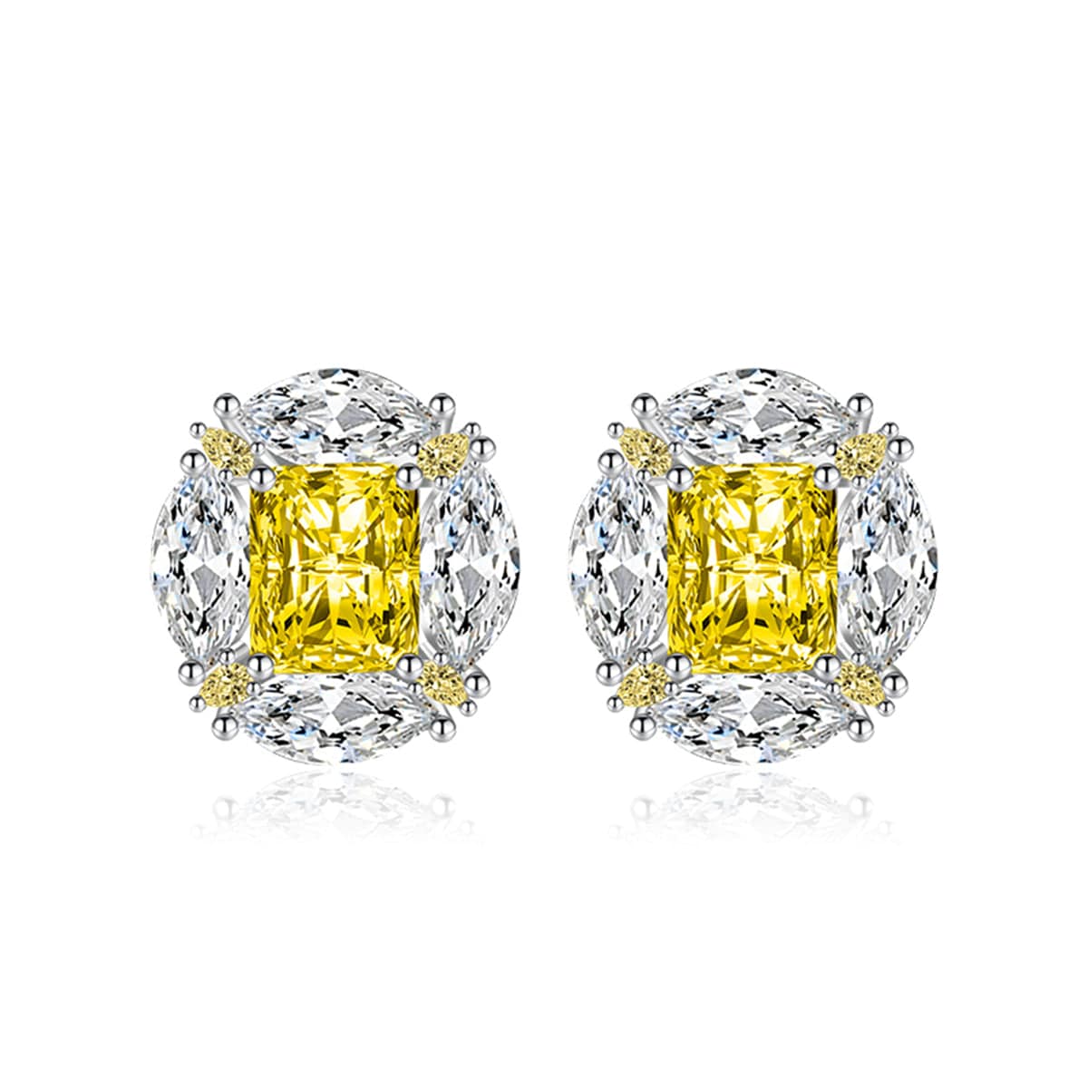 Yellow Radiant & Marquise Crystal Silvertone Oval Stud Earrings