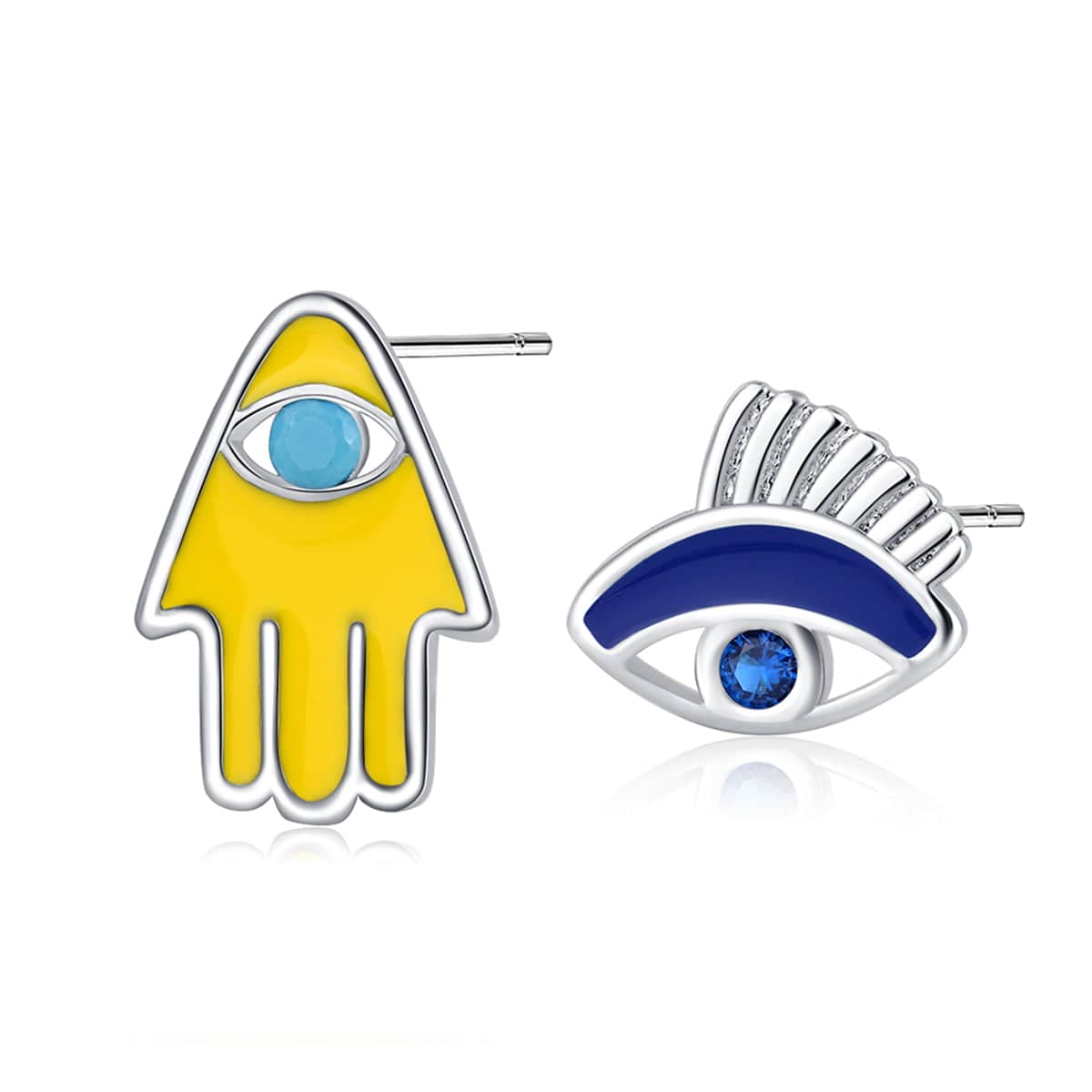 Cubic Zirconia & Silvertone Hamsa Eye Stud Earrings