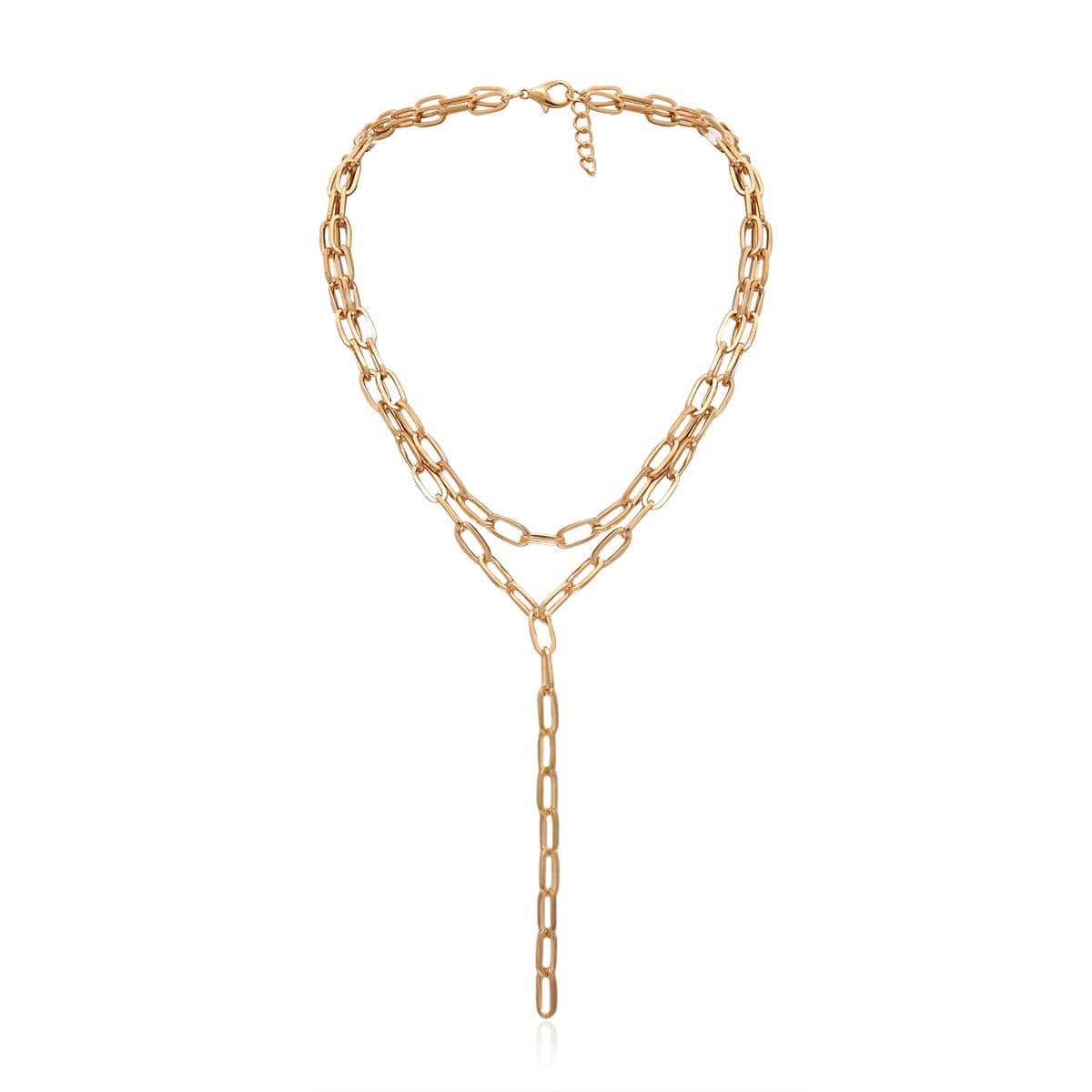 Goldtone Chain Layered Lariat Necklace