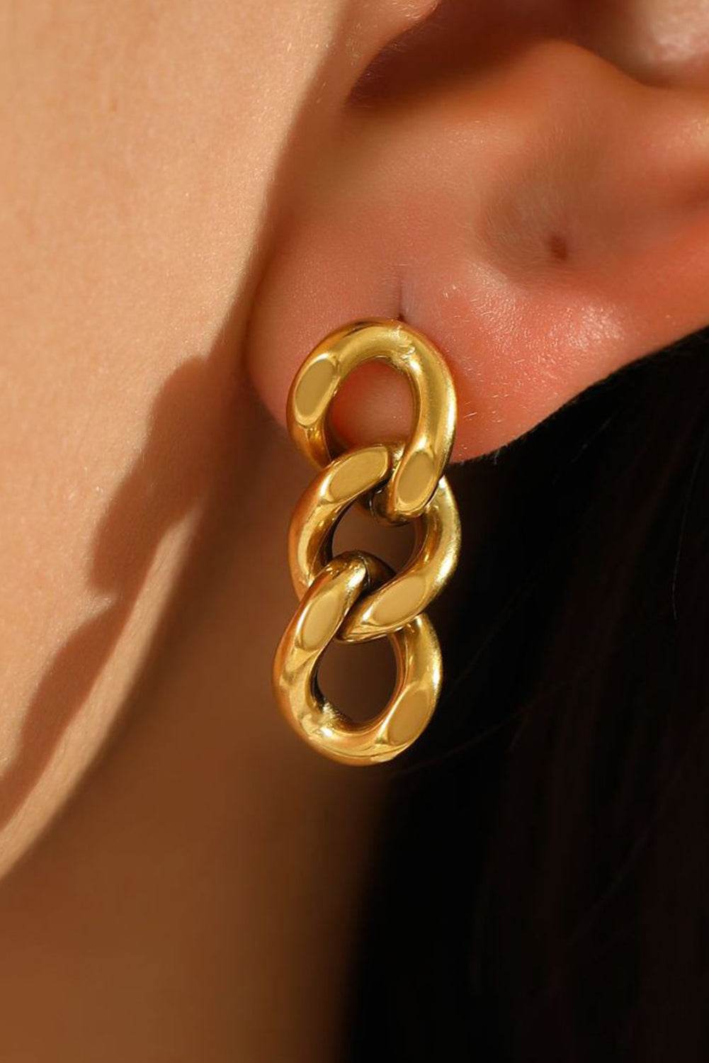 Threaded Pear Gold Chain Link Plate Alloy Drop Earrings