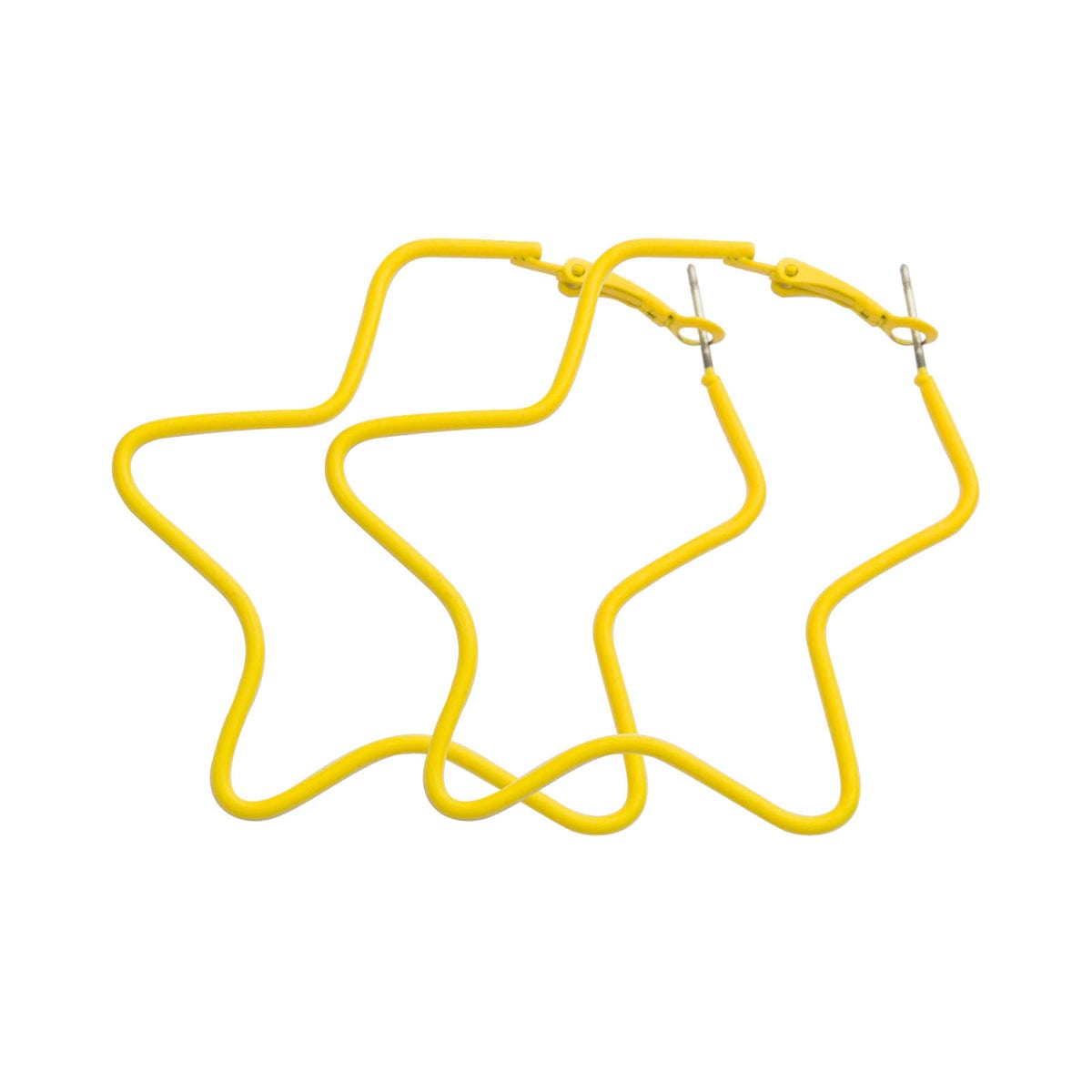 Yellow Enamel & Silvertone Star Hoop Earrings-3