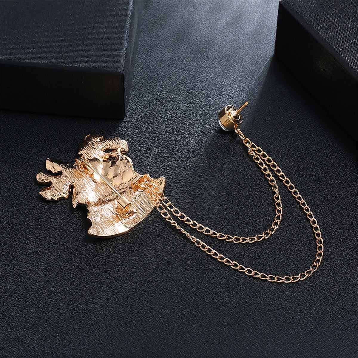 Cubic Zirconia & Enamel Goldtone Bell Chain Brooch