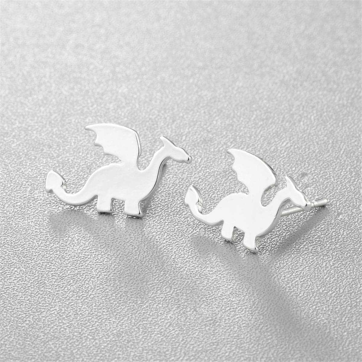 Silvertone Dragon Stud Earrings
