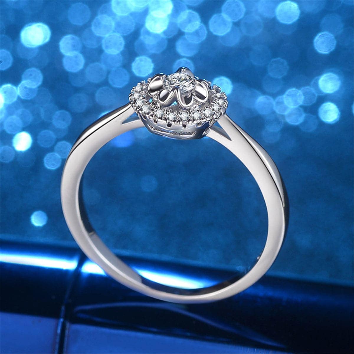 Cubic Zirconia & Silvertone Flower Ring
