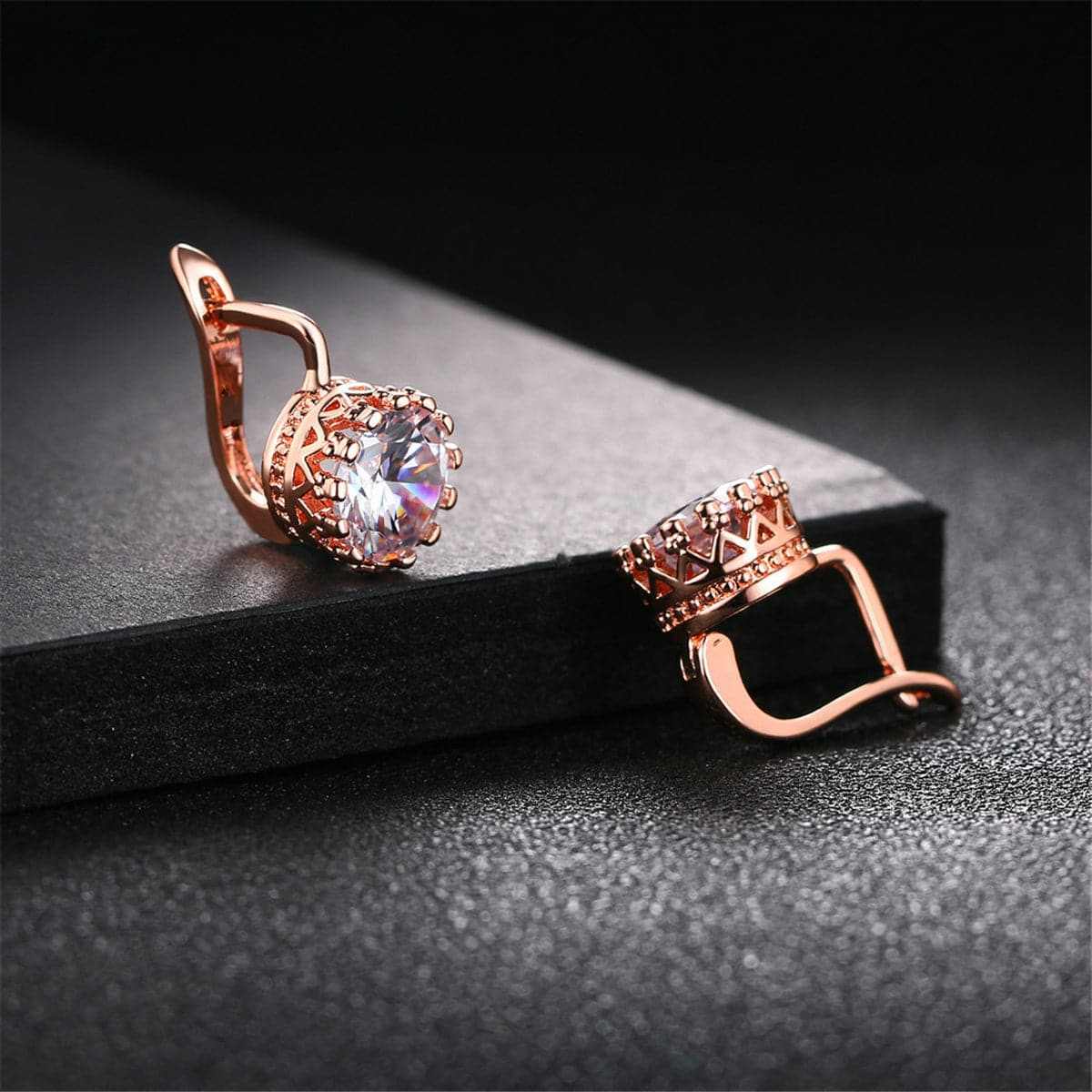 Crystal & Rose Goldtone Floral Huggie Earrings