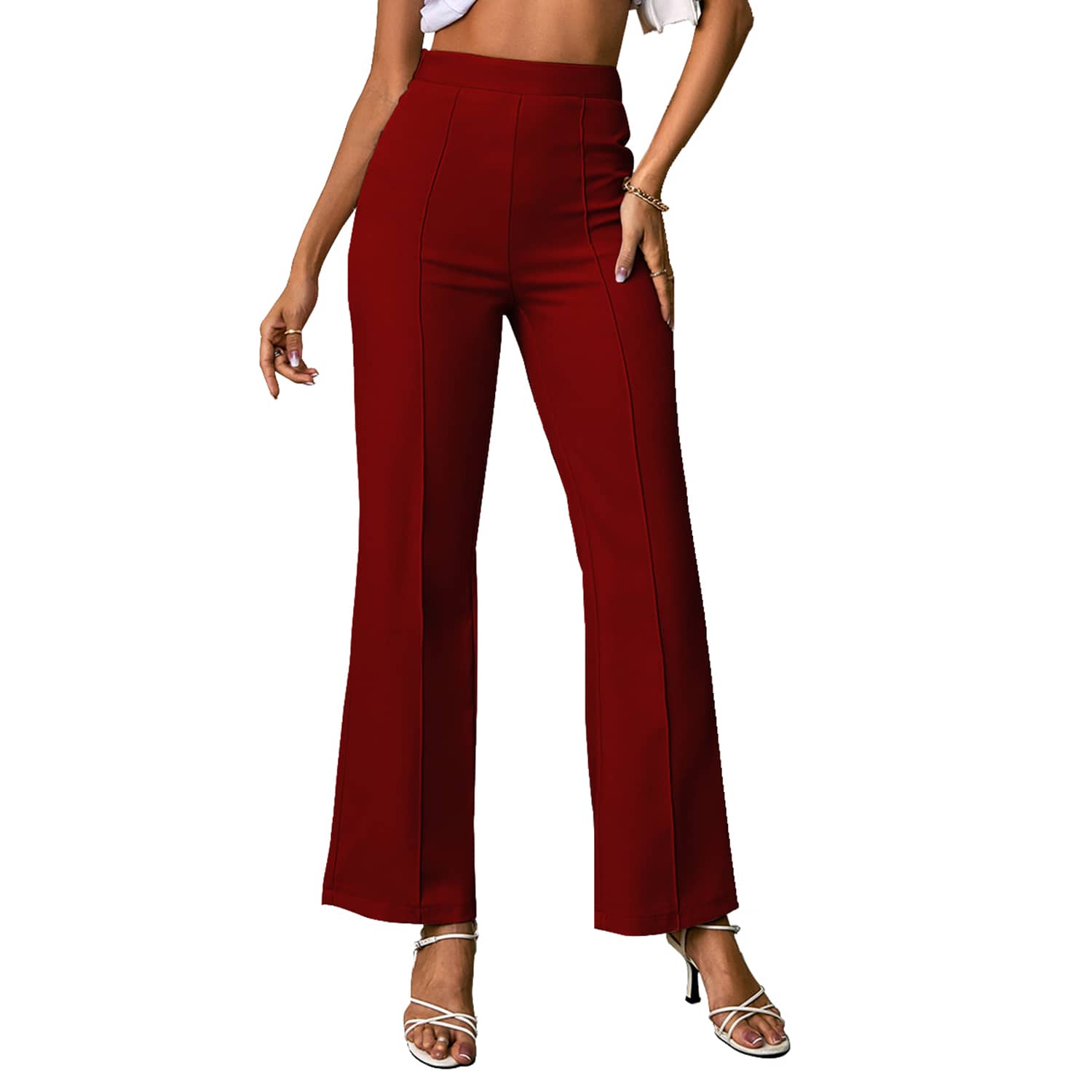 Red Elastic Waist Bootcut Pants Red / M