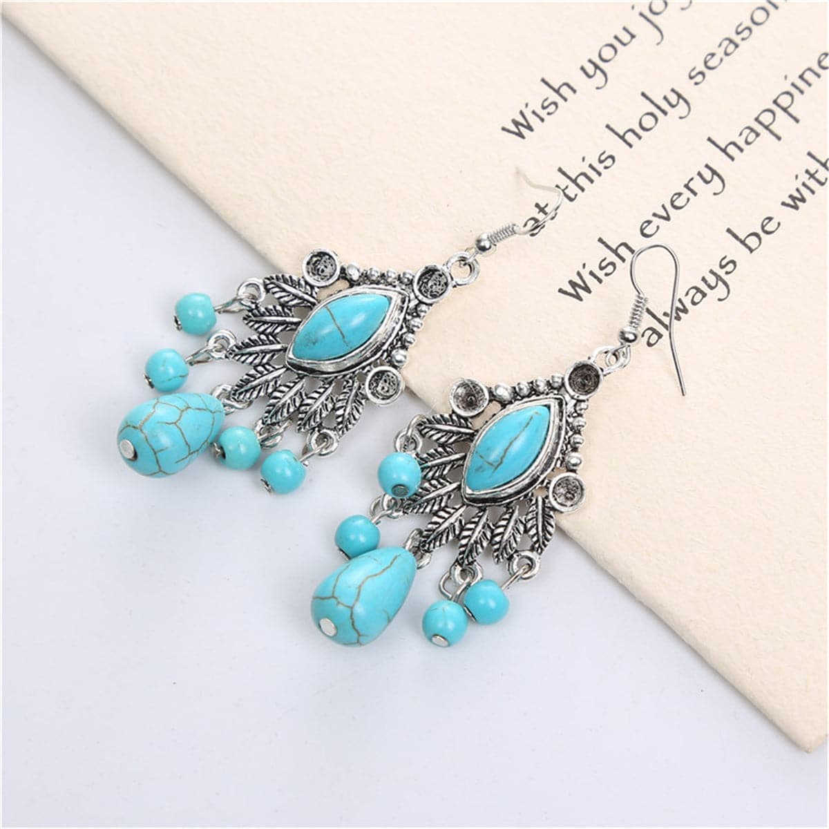 Turquoise & Silvertone Marquise Drop Earrings