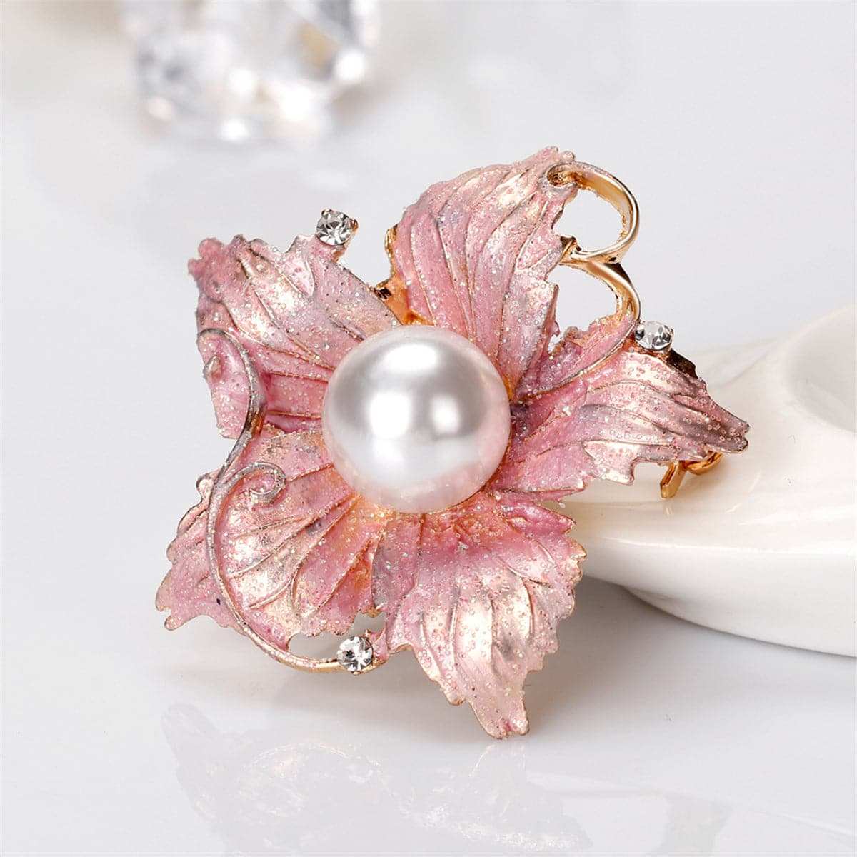 Pearl & Cubic Zirconia Enamel Goldtone Flower Brooch