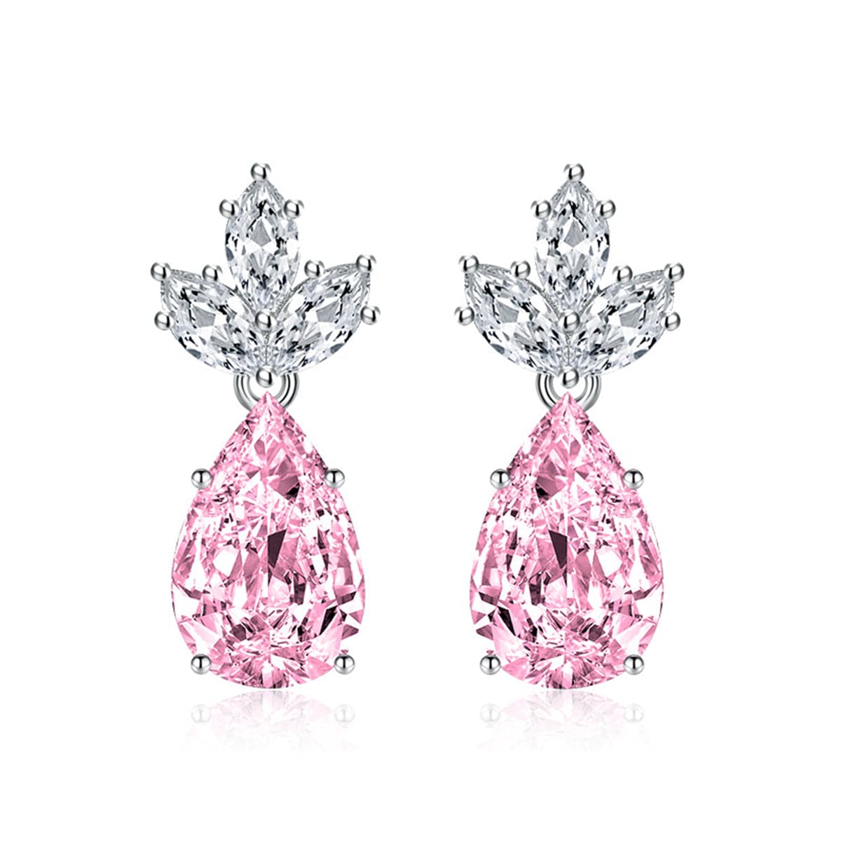 Pink Crystal & Silvertone Pineapple Drop Earrings