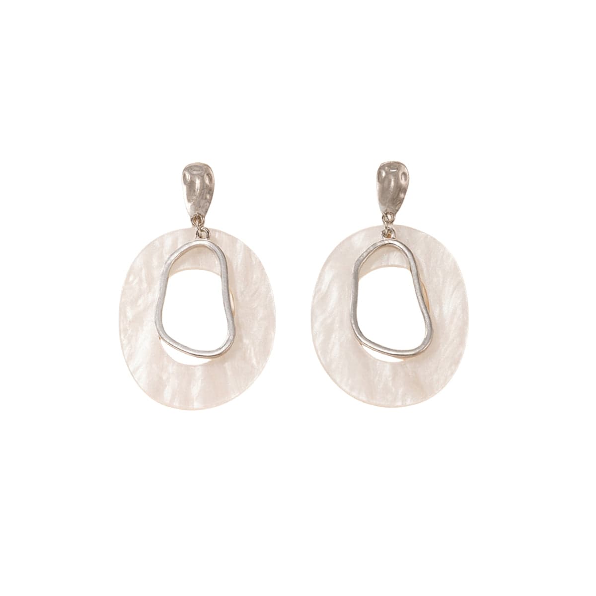 Ivory Acrylic & Silvertone Circular Dangle Earrings