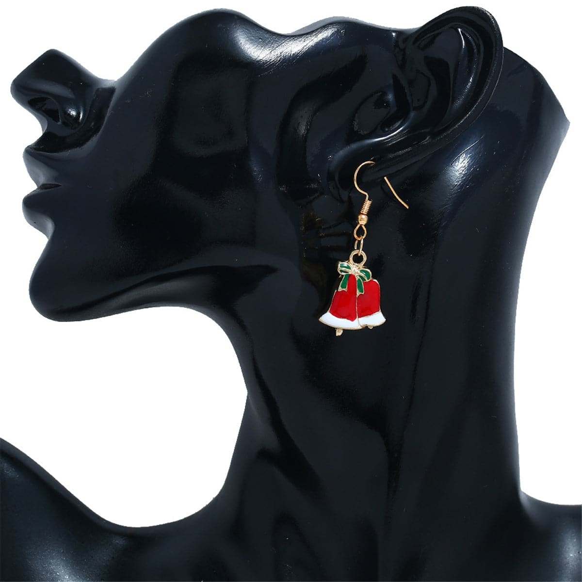 Red & Goldtone Dual Bell Drop Earrings