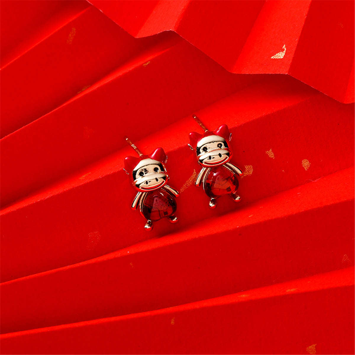 Red Crystal & Goldtone Heart Cattle Stud Earrings