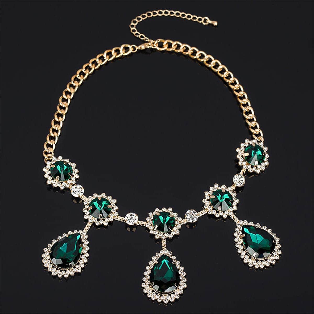 Green Crystal & Cubic Zirconia Goldtone Round Pear Statement Necklace