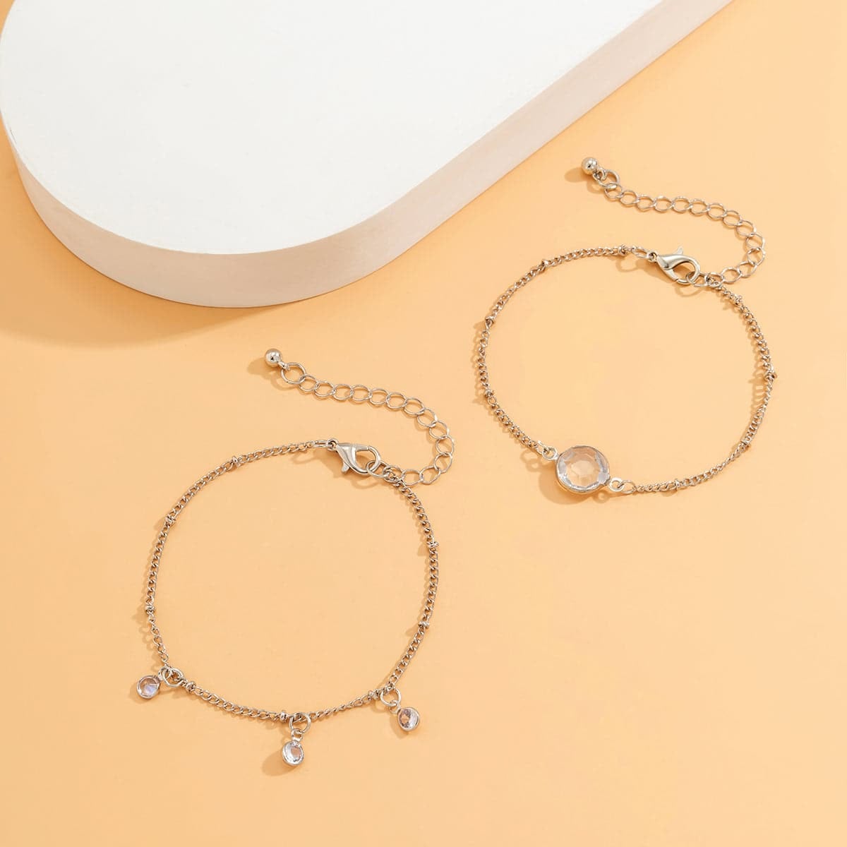 Crystal & Silvertone Station Bracelet Set