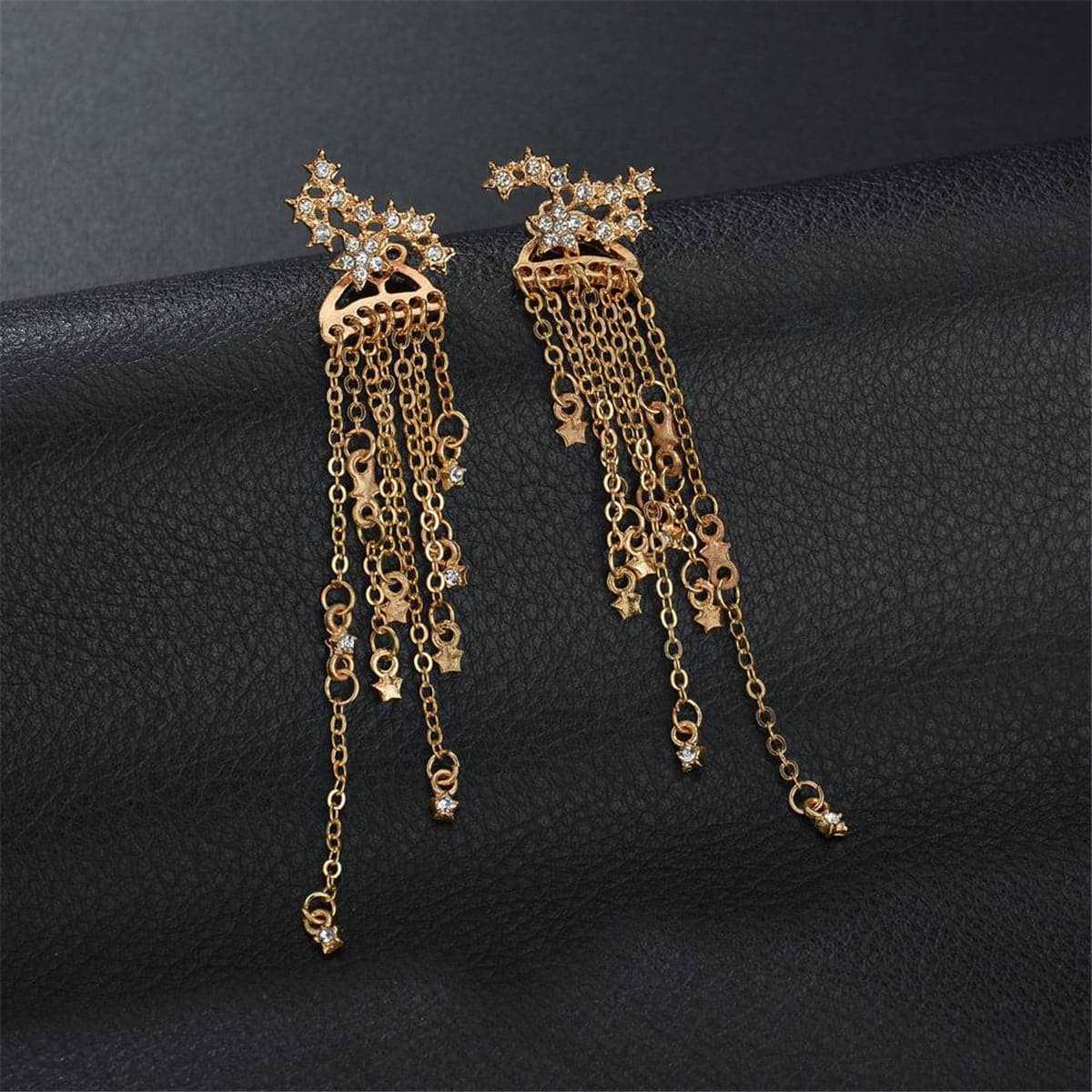 Cubic Zirconia & Goldtone Star Tassel Drop Earrings