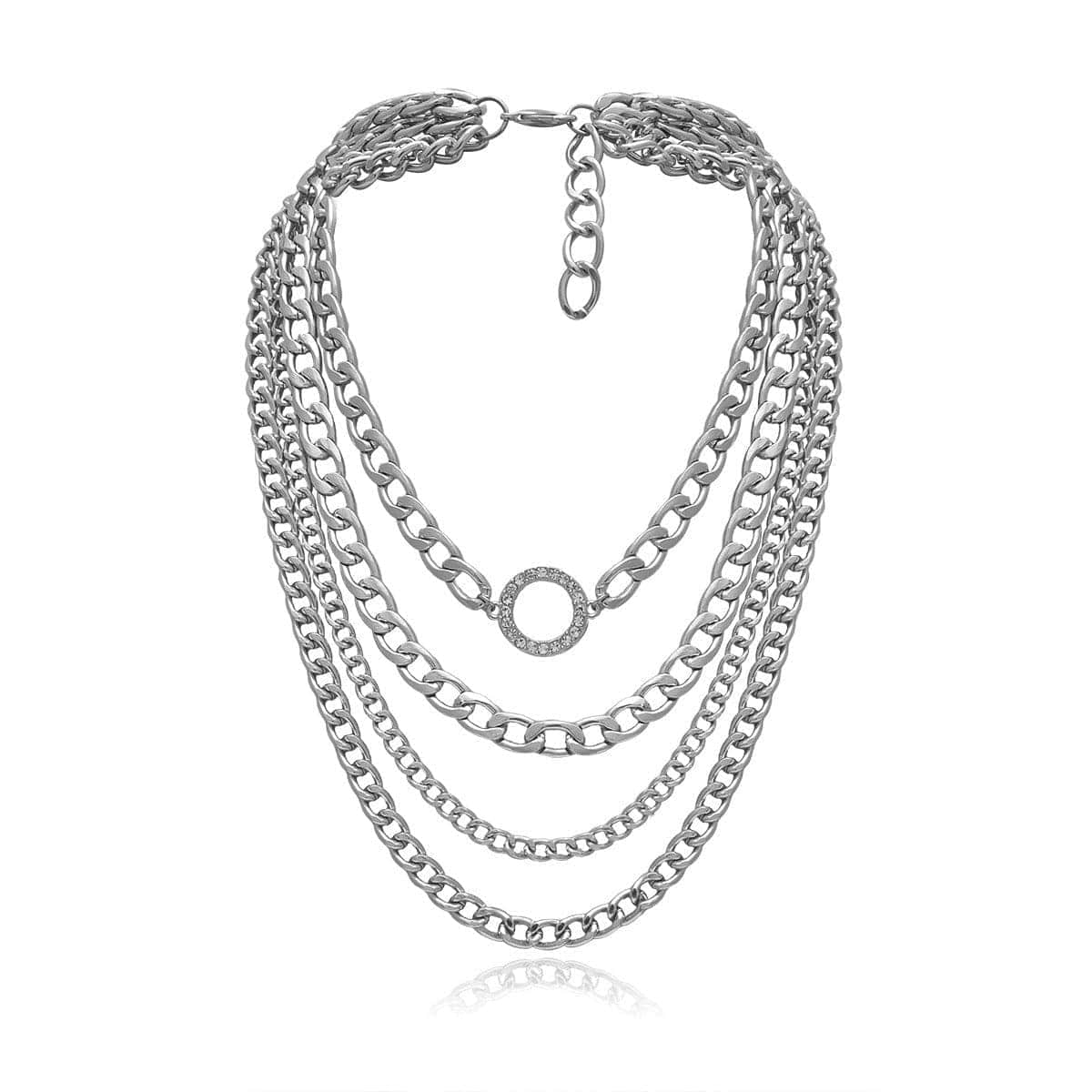 Cubic Zirconia & Silvertone Figaro Layered Necklace