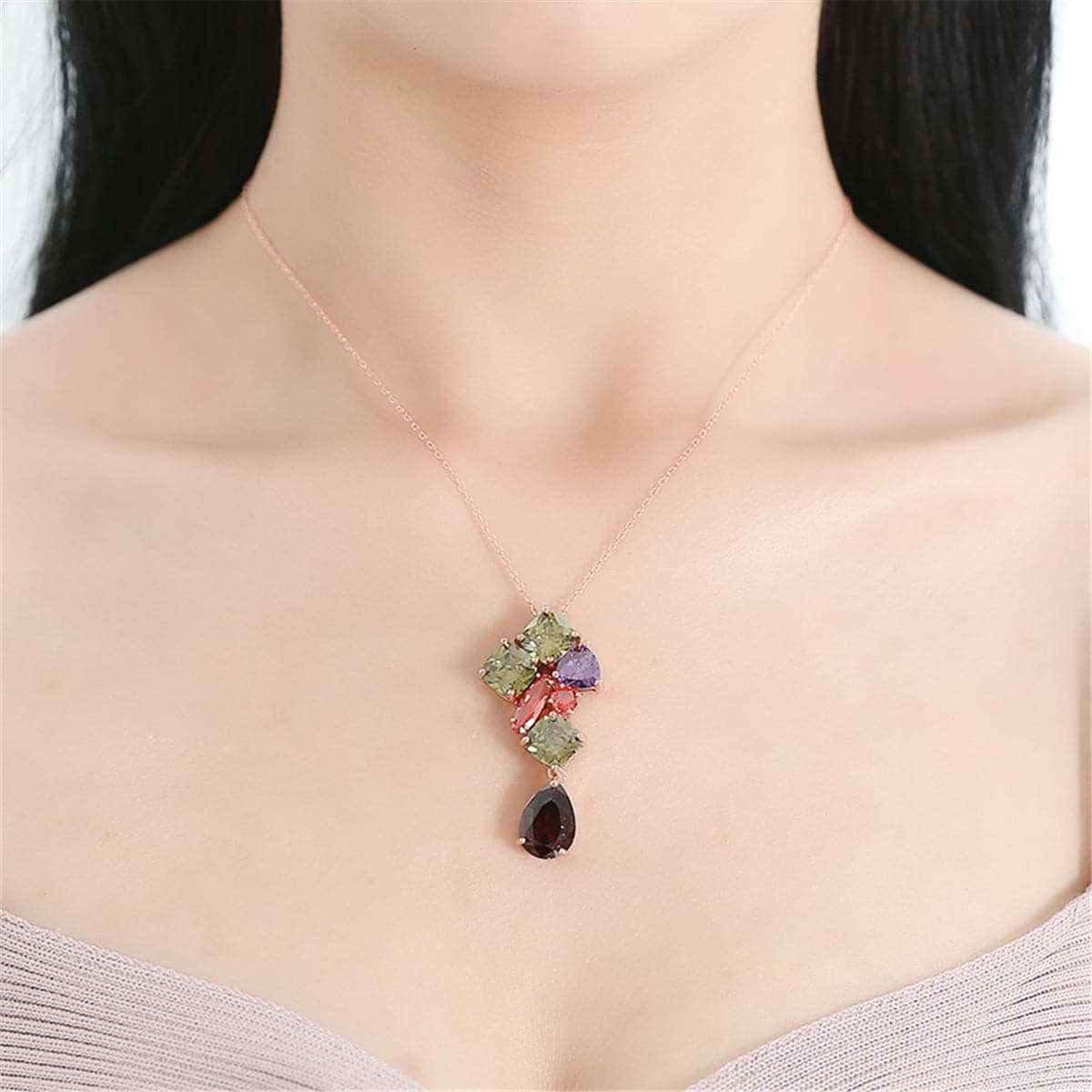 Crystal & Rose Goldtone Teardrop Pendant Necklace