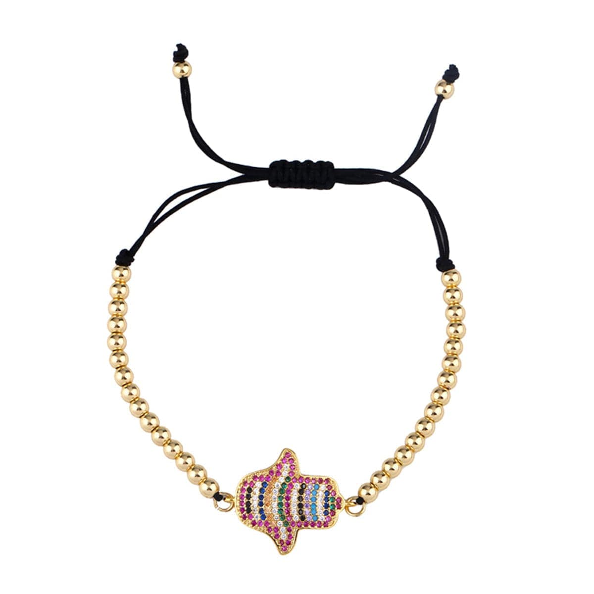 Cubic Zirconia & Goldtone Hamsa Adjustable Bracelet