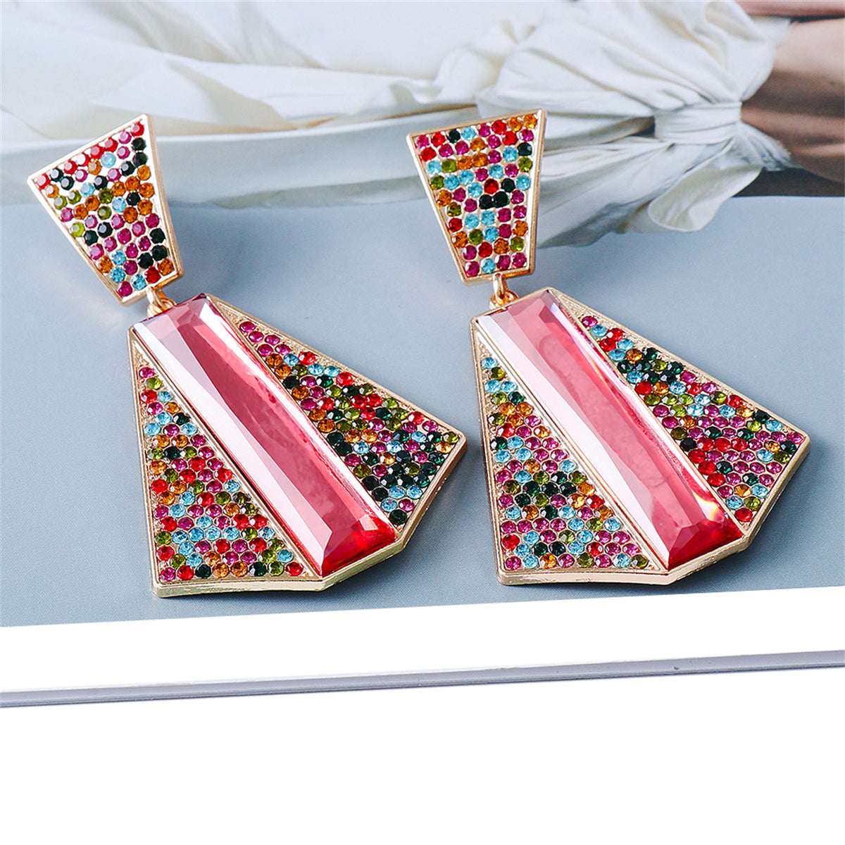 Red Crystal & Cubic Zirconia Goldtone Abstract Drop Earrings