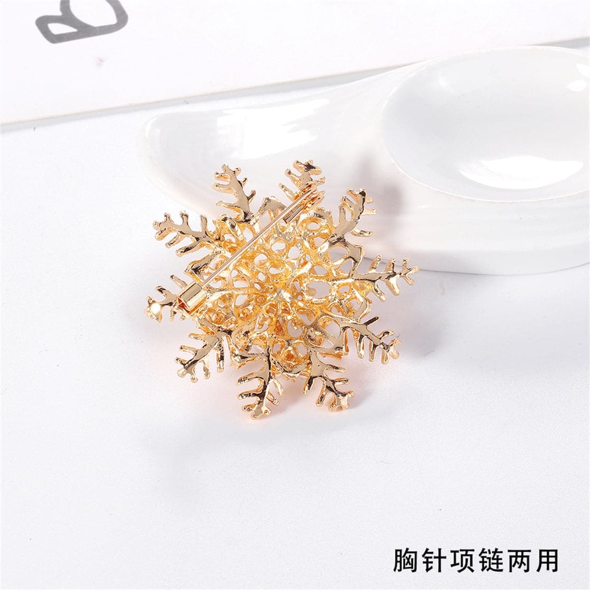 Pearl & Goldtone Snowflake Brooch