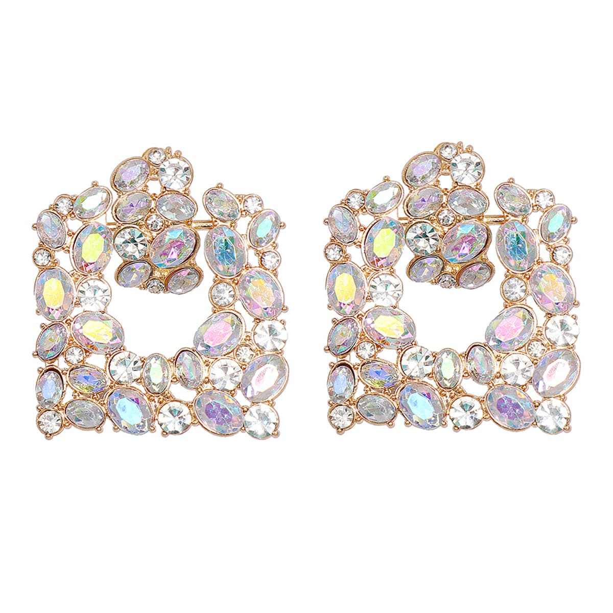 Cubic Zirconia & Iridescent Crystal Goldtone Square Drop Earrings