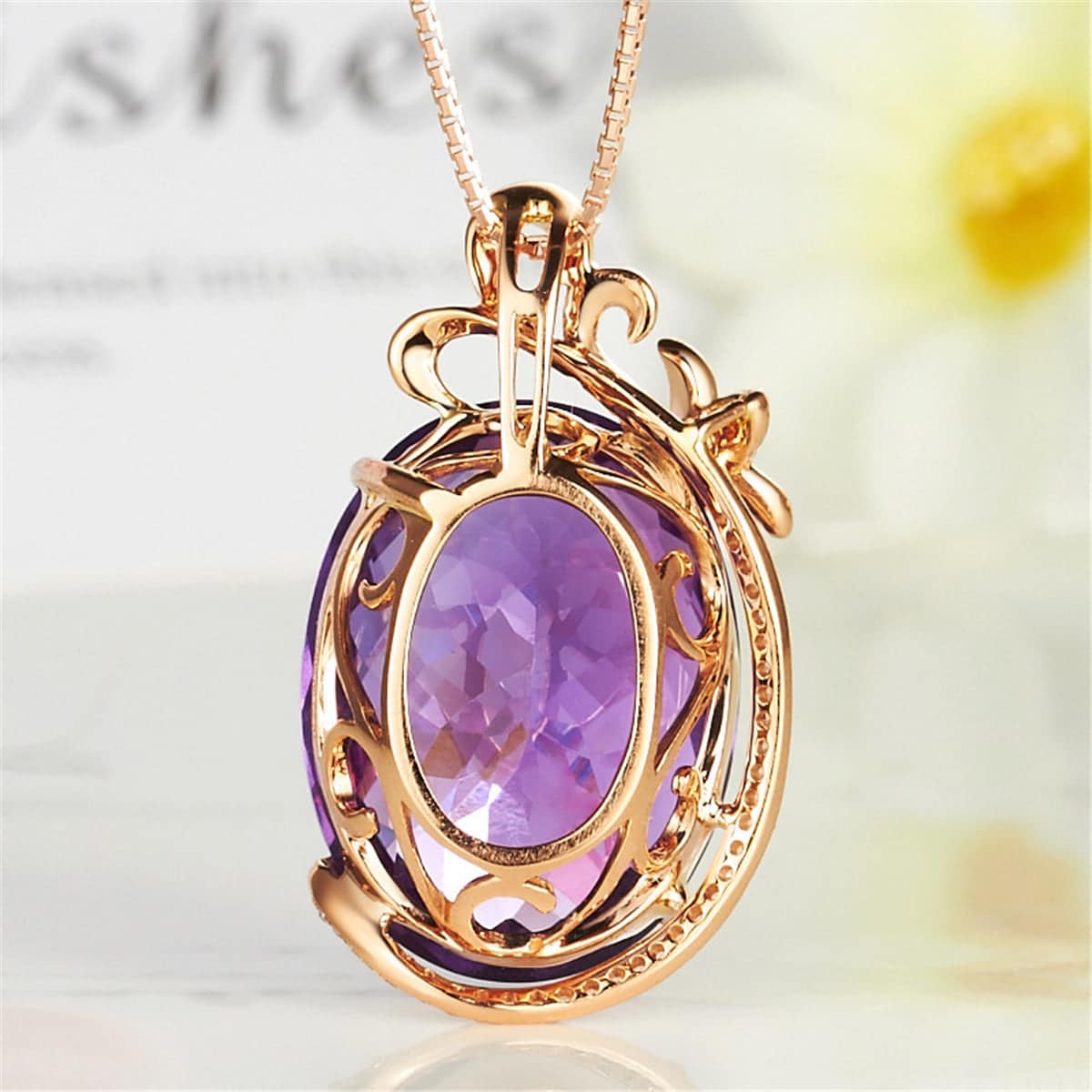 Purple Crystal & Cubic Zirconia Floral Pendant Necklace