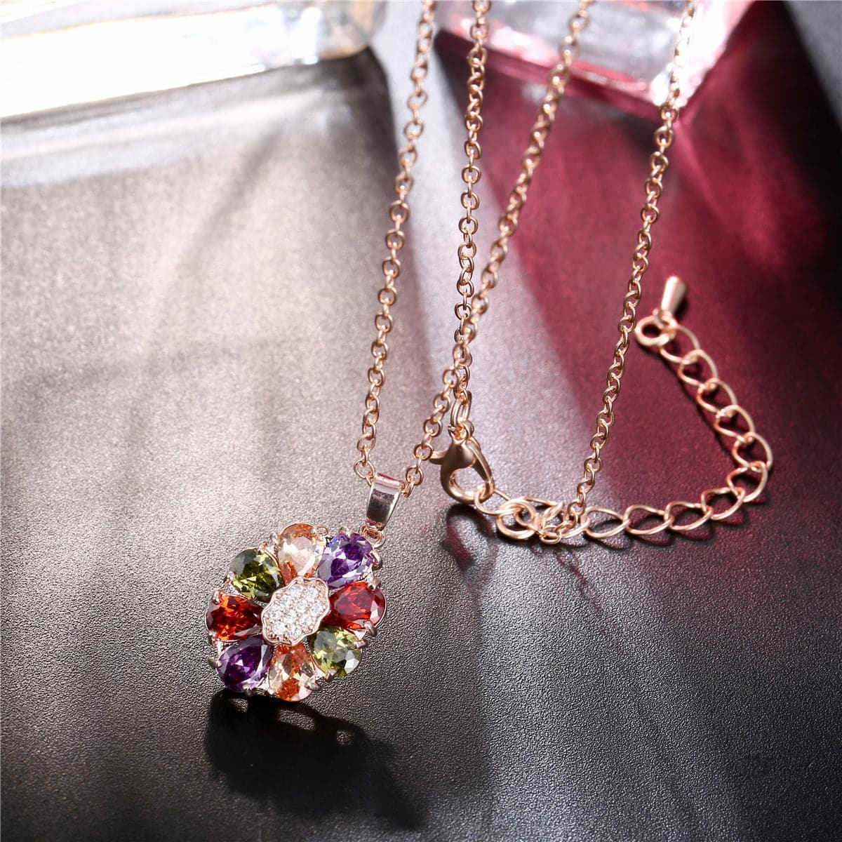 Jewel-tone Crystal & Cubic Zirconia Rose Goldtone Petal Necklace